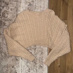 Cropped Cable Knit Sweater - Cream
